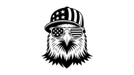 Cool eagle wearing american flag hat and sunglasses