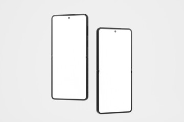Two modern folding smartphones with blank screens, perfect for mockup