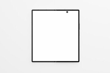 Modern foldable smartphone mockup with blank screen displayed open.