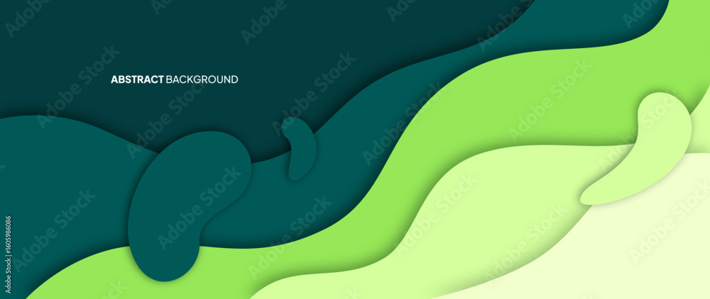 Poster Modern abstract background with green gradients and wave-like curves. Shadows create a 3D effect.