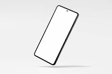 Modern smartphone mockup displaying blank screen on a gray surface.