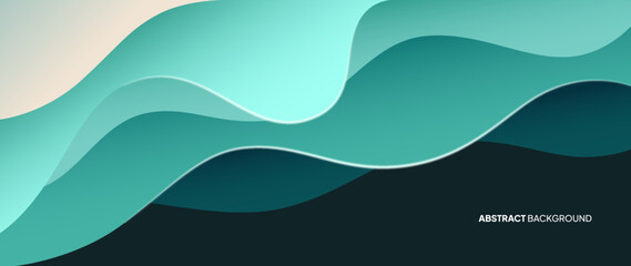 Modern abstract background with green gradients and wave-like curves. Shadows create a 3D effect.