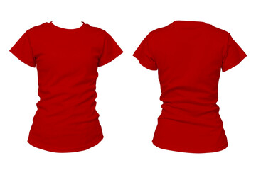 Red blank t-shirt front and back view isolated on white background for apparel mockup and design template