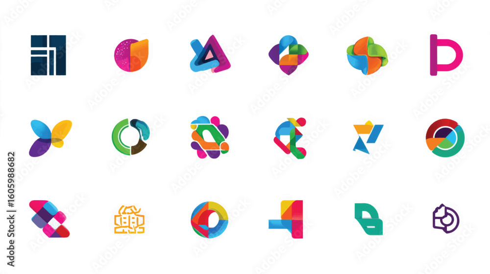 Poster a vibrant collection of colorful abstract vector symbols and geometric design elements