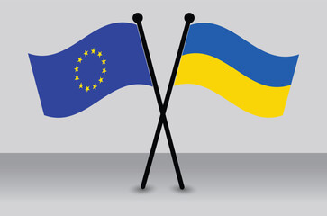 Crossed Flags of the EU and Ukraine, Representing Solidarity.
