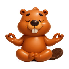 Fototapeta premium PNG Cute meditating cartoon beaver