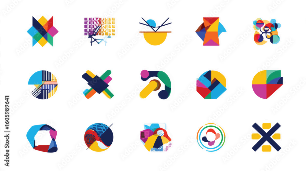 Poster a colorful set of geometric vector icons and round buttons for business logos and web design