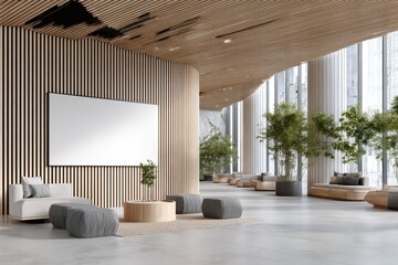 Modern Lobby Interior with Blank Screen