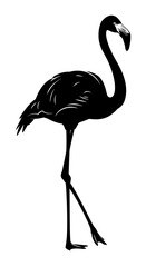 Obraz premium A striking black silhouette of a flamingo standing gracefully on a white background in stark contrast