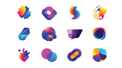 A vibrant set of abstract vector icons and colorful geometric shapes