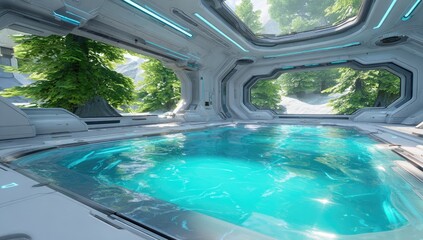 Futuristic Pool with Garden View