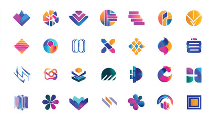 Geometric business icons set with corporate identity vector designs and web element illustrations