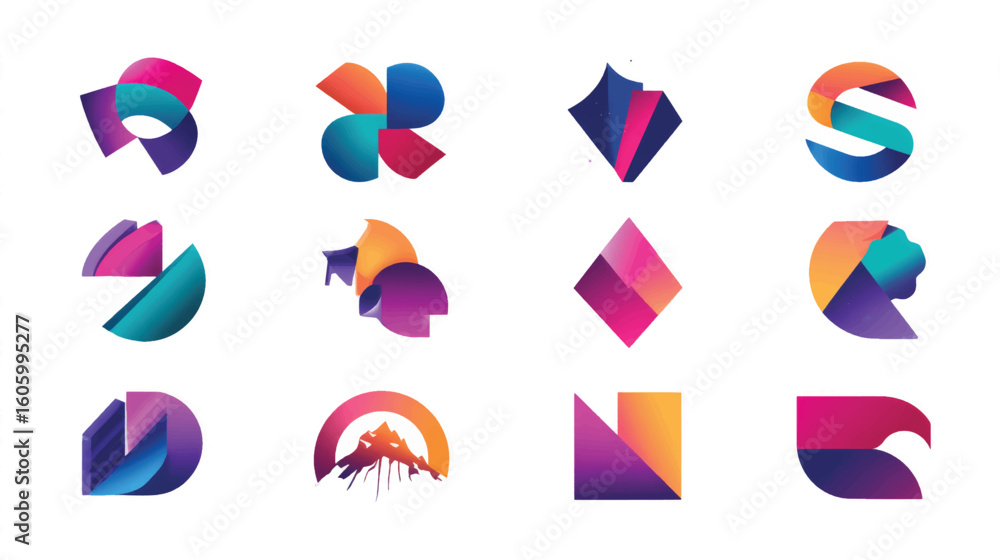 Aufkleber a colorful set of geometric vector icons and abstract symbols for business and web design