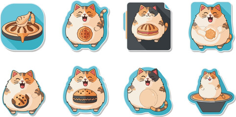 Delightful chubby cats enjoying various sweet treats, including pies, cookies, and pastries.