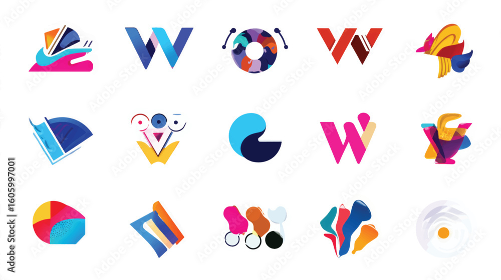 Poster a collection of colorful abstract vector logo icons and arrows for business design