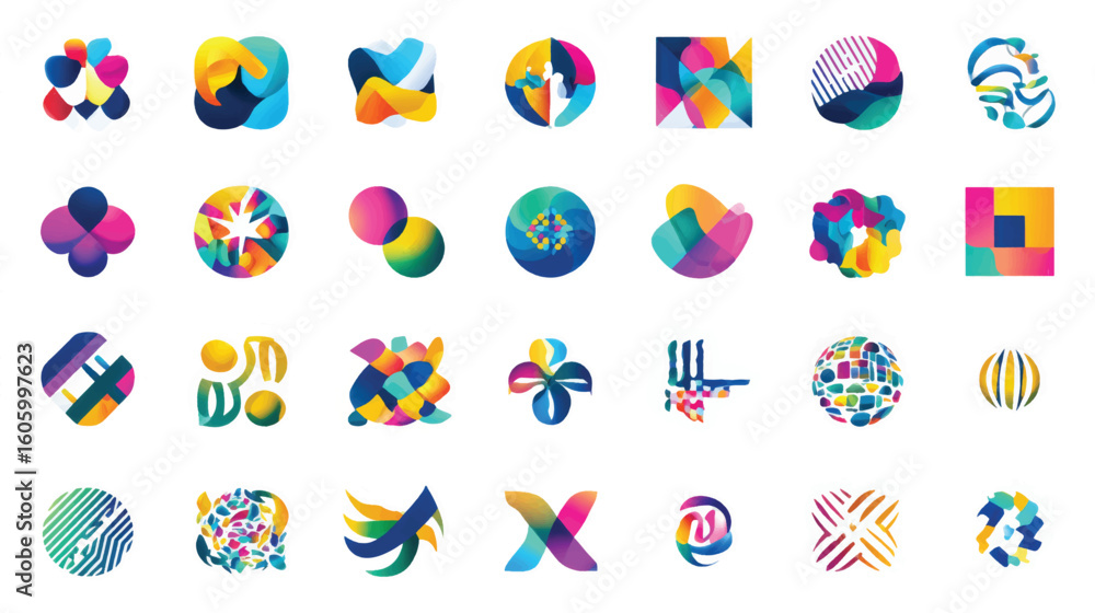 Poster colorful vector number icons with various shapes and styles for business logo and web design