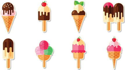 Collection of colorful ice cream illustrations, showcasing various flavors and styles.