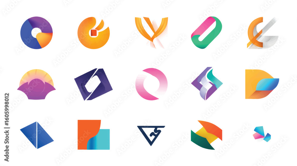 Poster a set of vector web icons and symbols featuring abstract designs of arrows and other geometric shape