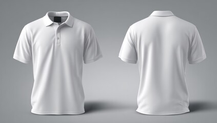 White polo shirt front and back view isolated on gray