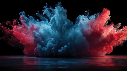 Red And Blue Powder Explosion On Dark Background