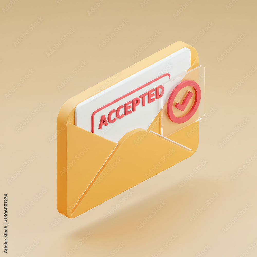 Poster accepted application 3d rendering of an approval email notification