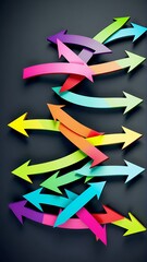 A vibrant array of arrows points in various directions creating a dynamic, modern composition.