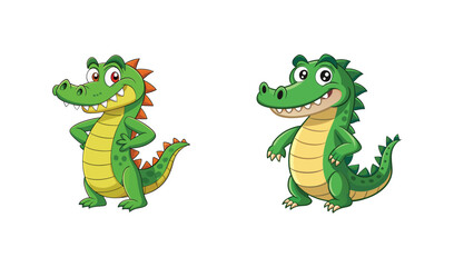 Fototapeta premium Two happy cartoon alligators standing side by side