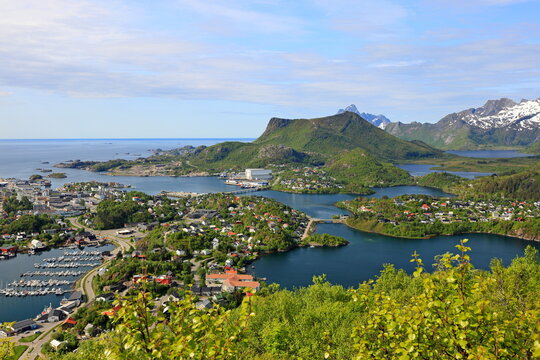 Scenic view from the trail of Sherpasti Djevelporten near Svolv&aelig;r in the lofoten islands, Norway