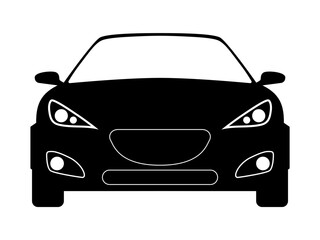 真正面から見たスポーツカーの白黒のイラスト