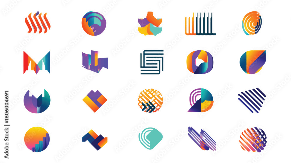 Aufkleber a colorful set of vector icons for design, a collection of geometric shapes and symbols for your com