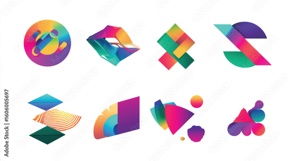 Poster colorful business icons, a set of abstract vector illustrations with a 3d circle chart design and pu
