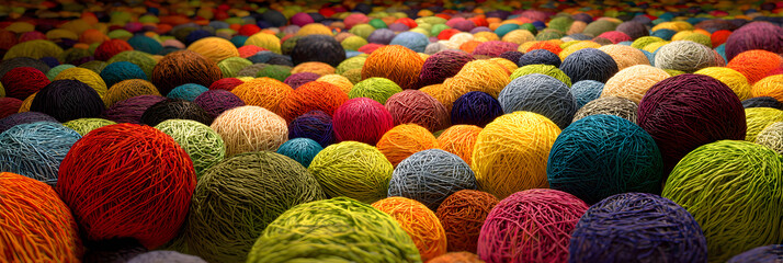 Interwoven Symphony: A Tapestry of Colorful Yarn Balls Surrounding Imagination