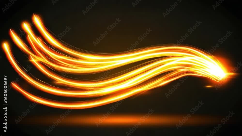 Poster dynamic flow of orange and yellow flames in abstract background with glowing light effects and energ