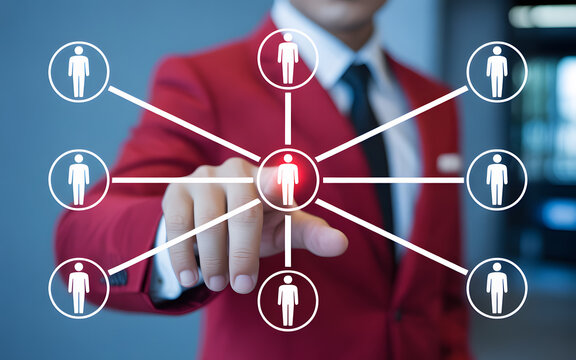 Man connecting people network digital interface business strategy - Powered by Adobe