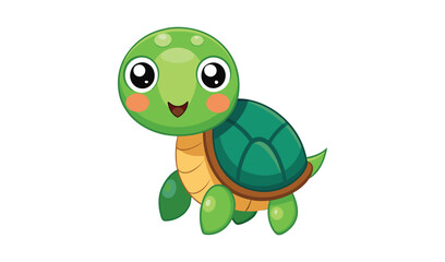 Cute cartoon baby turtle with big eyes and a happy smile