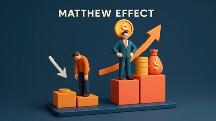 The Matthew Effect as a 3D Illustration of Financial Growth and Loss Where the Rich Get Richer While the Poor Get Poorer, Symbolizing the Wealth Gap, Capitalism, Investment Disparity, and Social Econo