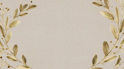 Golden wreath frame with watercolor leaves, elegant and symmetrically arranged.
