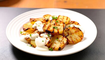Grilled potatoes with creamy sauce