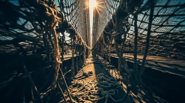 Abandoned Rope Bridge at Sunset