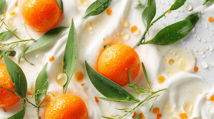 Orange fraiche avec gouttes d'eau et feuilles vertes sur fond blanc 