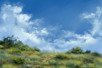 Obraz premium Hilltop path under a cloudy sky