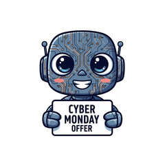 Cyber Monday Robot Face Sale Tag – Cute Tech Discount Label PNG