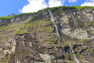 Scenic view at Geirangerfjord in Geiranger, Norway