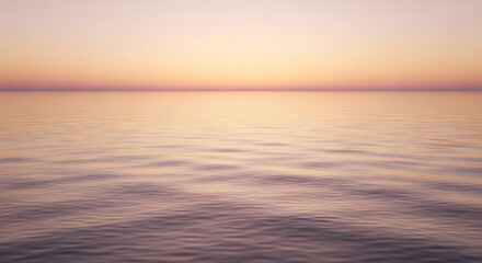 Obraz premium Serene ocean horizon at dawn with soft pastel colors reflecting on gentle waves, creating a tranquil and peaceful atmosphere.