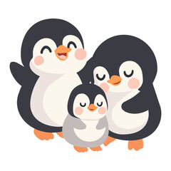 Cartoon Illustration of Penguin Family