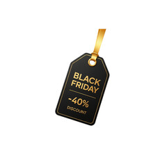 Elegant Black Friday Sale Tag Hanging with Golden Ribbon – PNG