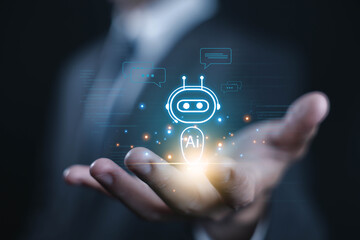 development which is smart robot conversation. communication is open for chat customers, chatbot digital technology, and bot artificial intelligence. concept of AI generates command prompt information