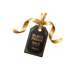 Elegant Black Friday Sale Tag Hanging with Golden Ribbon – PNG