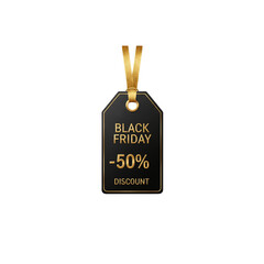 Elegant Black Friday Sale Tag Hanging with Golden Ribbon – PNG