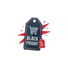 Black Friday Discount Tag with Cart Icon – Transparent PNG